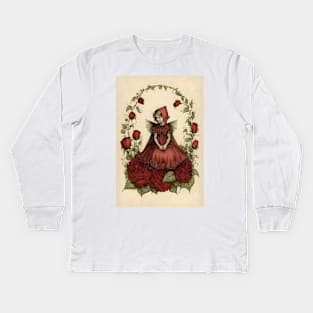 Rose Fairy Sitting in a Bower of Blooms Kids Long Sleeve T-Shirt